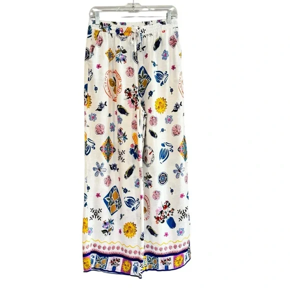 Label Of Love Anthropologie Womens M Tropical Wide Leg Linen Blend Resort Pants - Picture 4 of 16